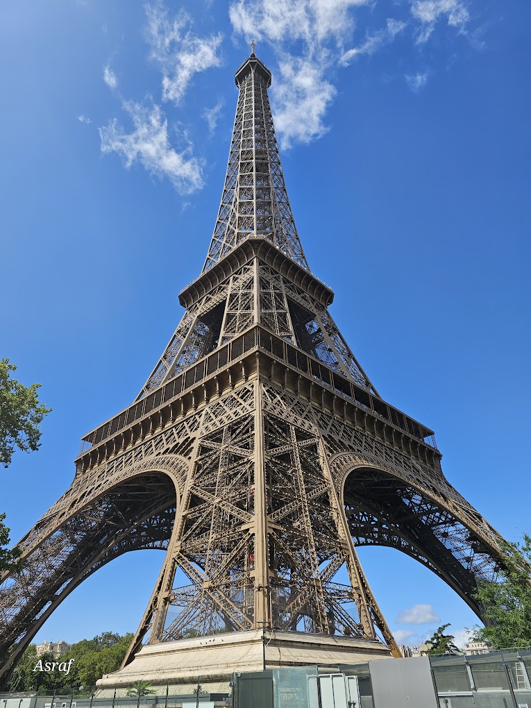 Looking upward to the Eiffel Tower 